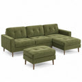 Sofa narozna z puf?, welur, zielona, 230x150x85 cm