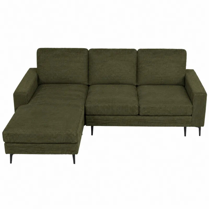 Sofa narozna 3-osobowa z szezlongiem, zielona