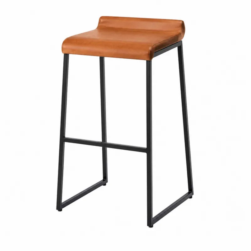 Sto?ek barowy ze skorzanym siedziskiem, 75 cm, czarny metal