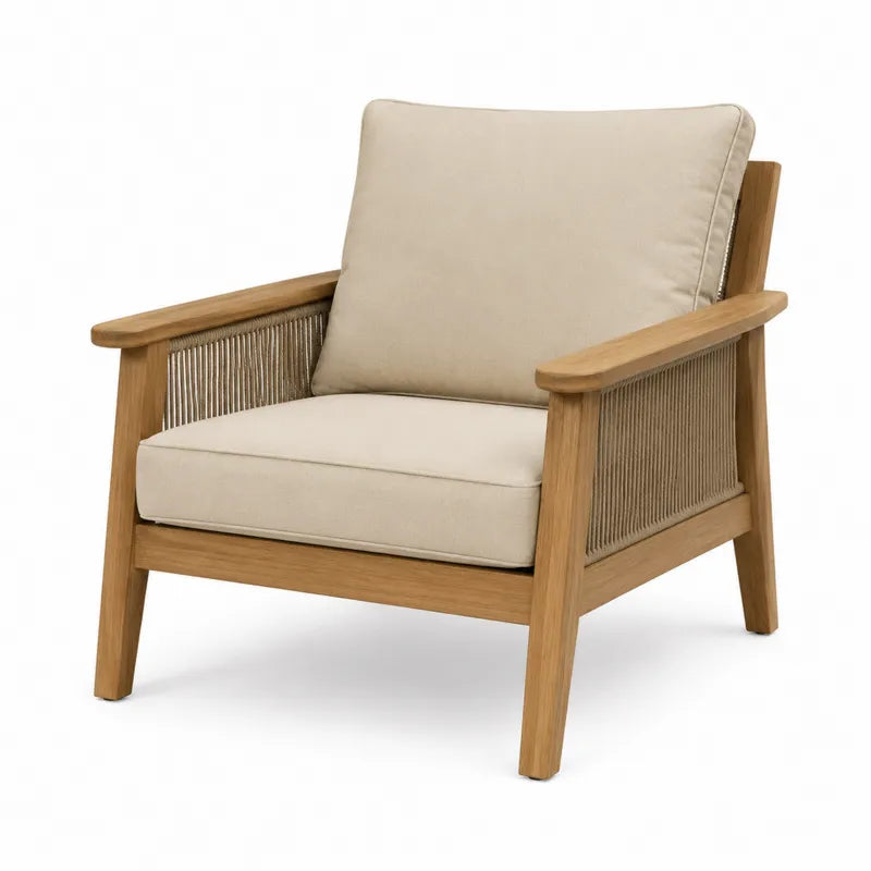 Fotel ogrodowy z poduszkami, drewno teak, bezowy