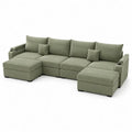 Modu?owa sofa narozna z pod?okietnikami z miejscem na napoje zielona sztruks 300x200 cm