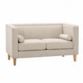 Sofa dwuosobowa bezowa len i drewno 150 cm