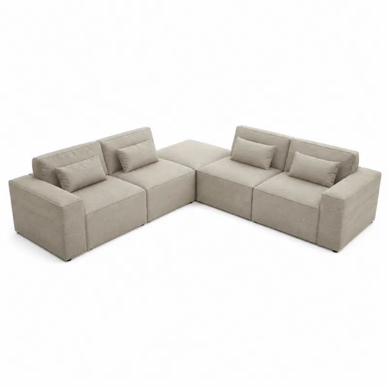 Bezowa modu?owa sofa narozna z tkaniny poliestrowej 300x200x75 cm