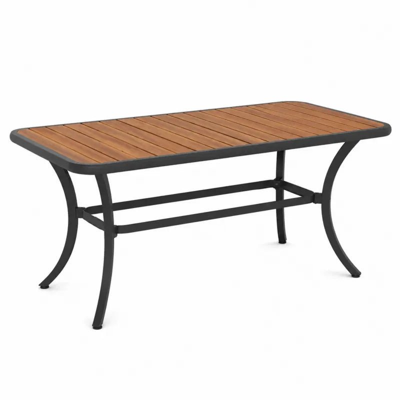 Sto? ogrodowy stalowy z drewnianym blatem 150x90x75 cm br?zowy/czarny
