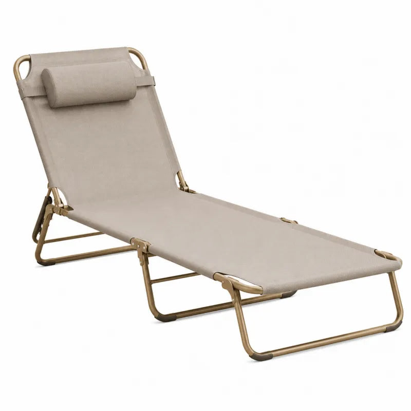 Aluminiowy lezak sk?adany z tkaniny poliestrowej 190x58x27 cm bezowy