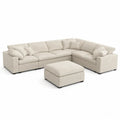 Modu?owa sofa narozna z puf? z kremowej tkaniny