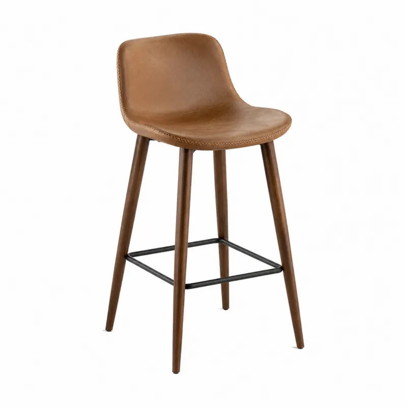 Hoker barowy z drewna, metalu i skory PU, br?zowy, 75 cm