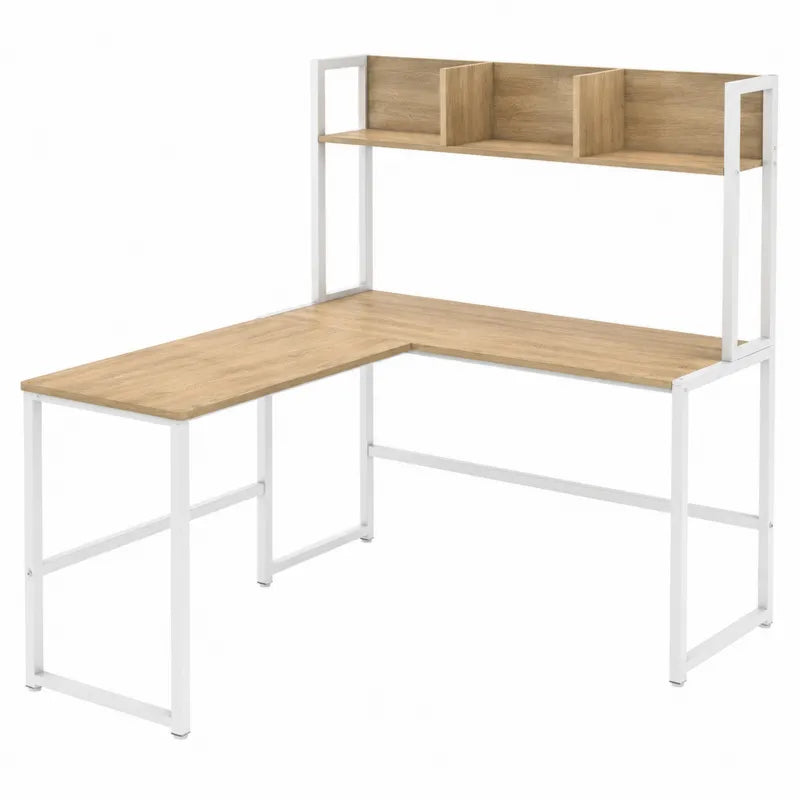 Biurko narozne L MDF i stal bia?y 120x140x137 cm