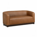 Sofa dwuosobowa z drewna i skory br?zowa