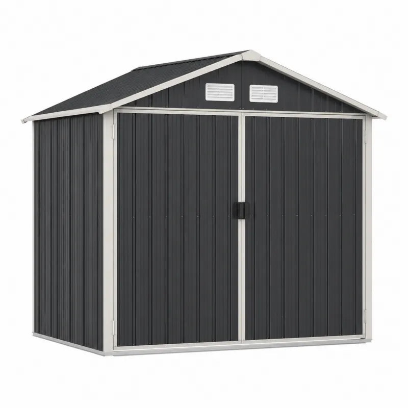 Domek ogrodowy z blachy stalowej czarny/bia?y 213x127x185 cm