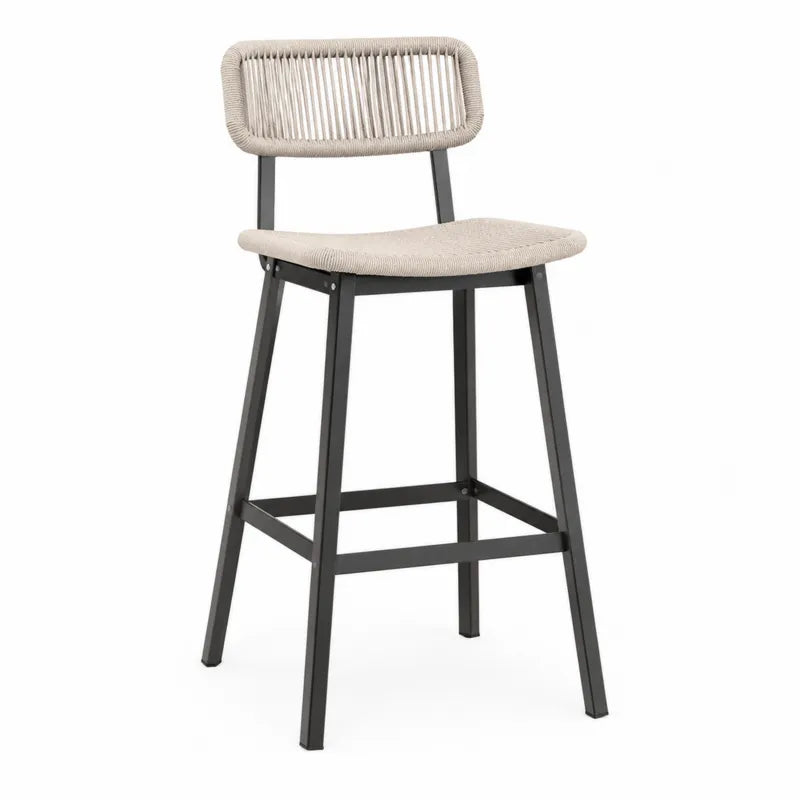 Sto?ek barowy z aluminium i poliestrowej liny, 45x96x45 cm, bezowy i czarny