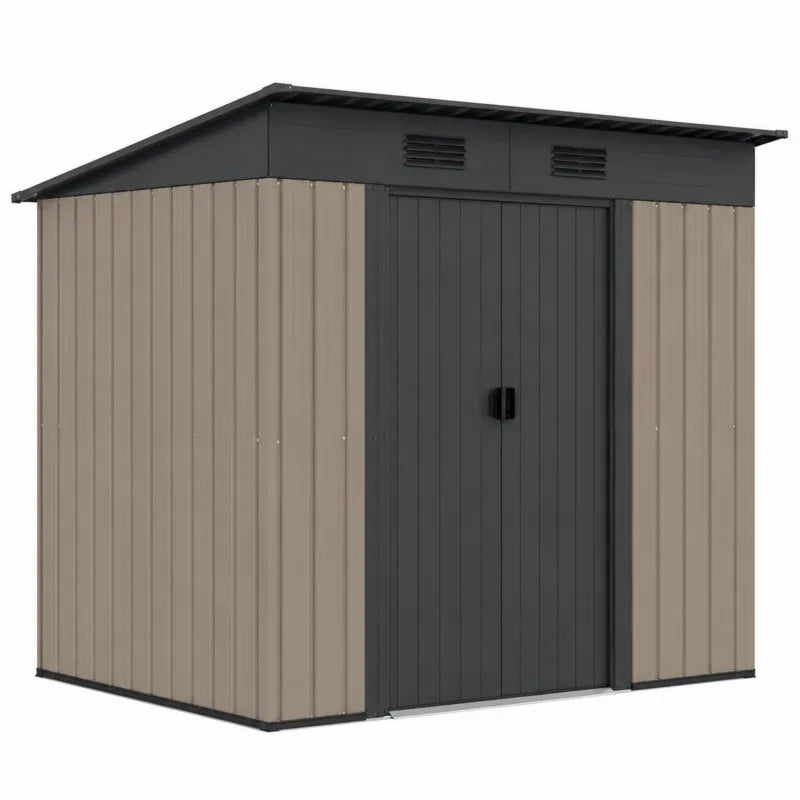 Metalowa Szopa Ogrodowa z Dachem P?askim 257x205x178 cm Szaro-Bezowa