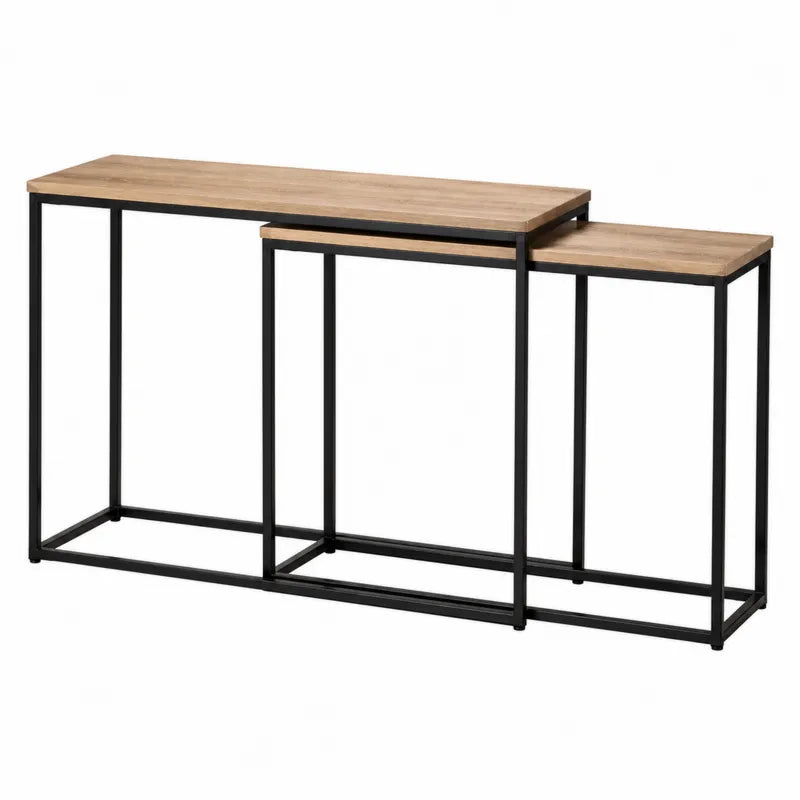 Zestaw stolikow z blatem MDF i stalow? ram?, d?b/czarny